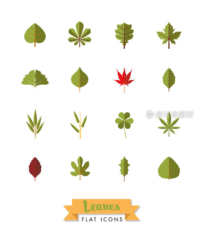 Leaves variety flat isolated icons
